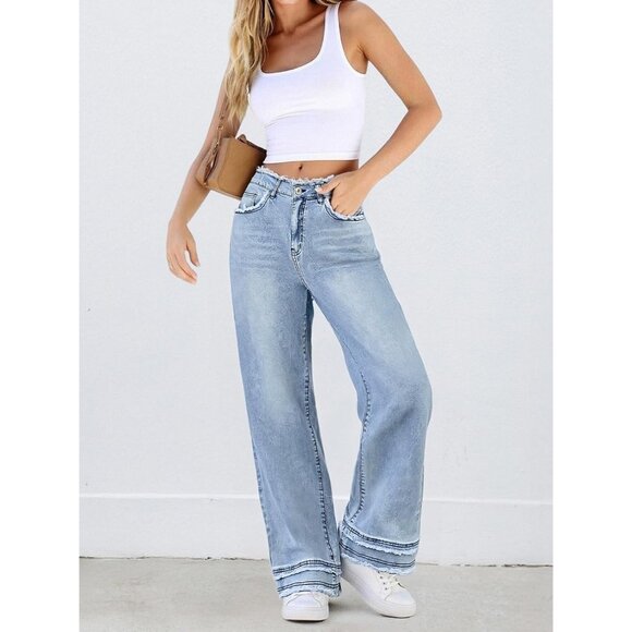 Light Blue Y2K High Waisted Baggy Jeans for Women - Casual Chic Denim Trousers - Picture 2 of 7